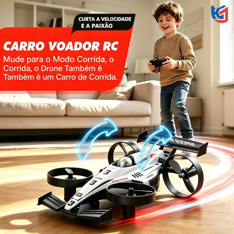 Carro voador correndo dentro de casa