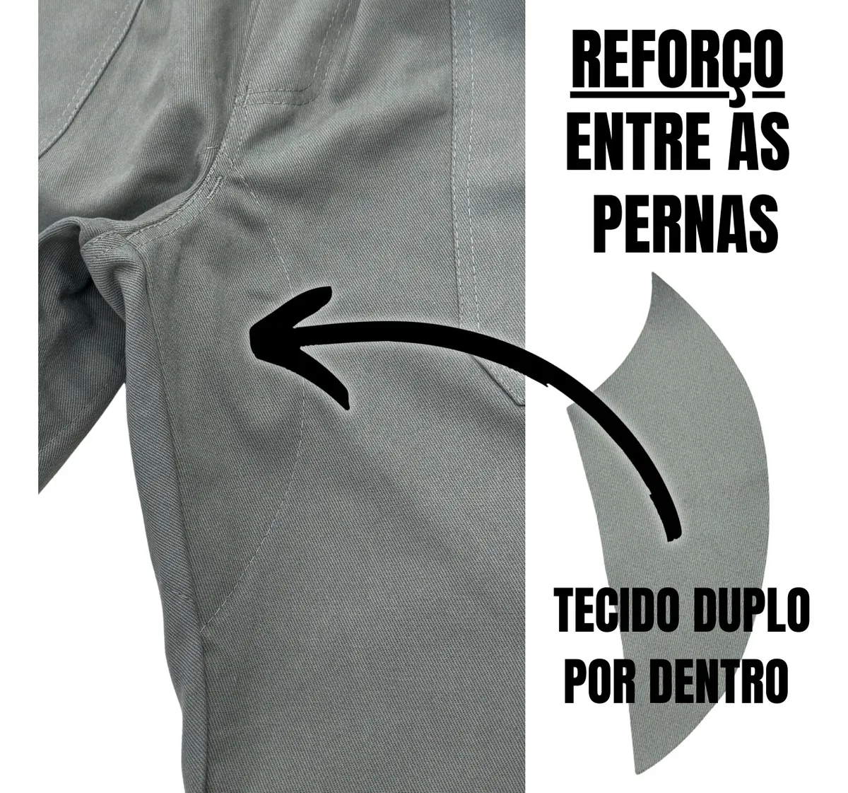 Reforço de tecido duplo entre as pernas