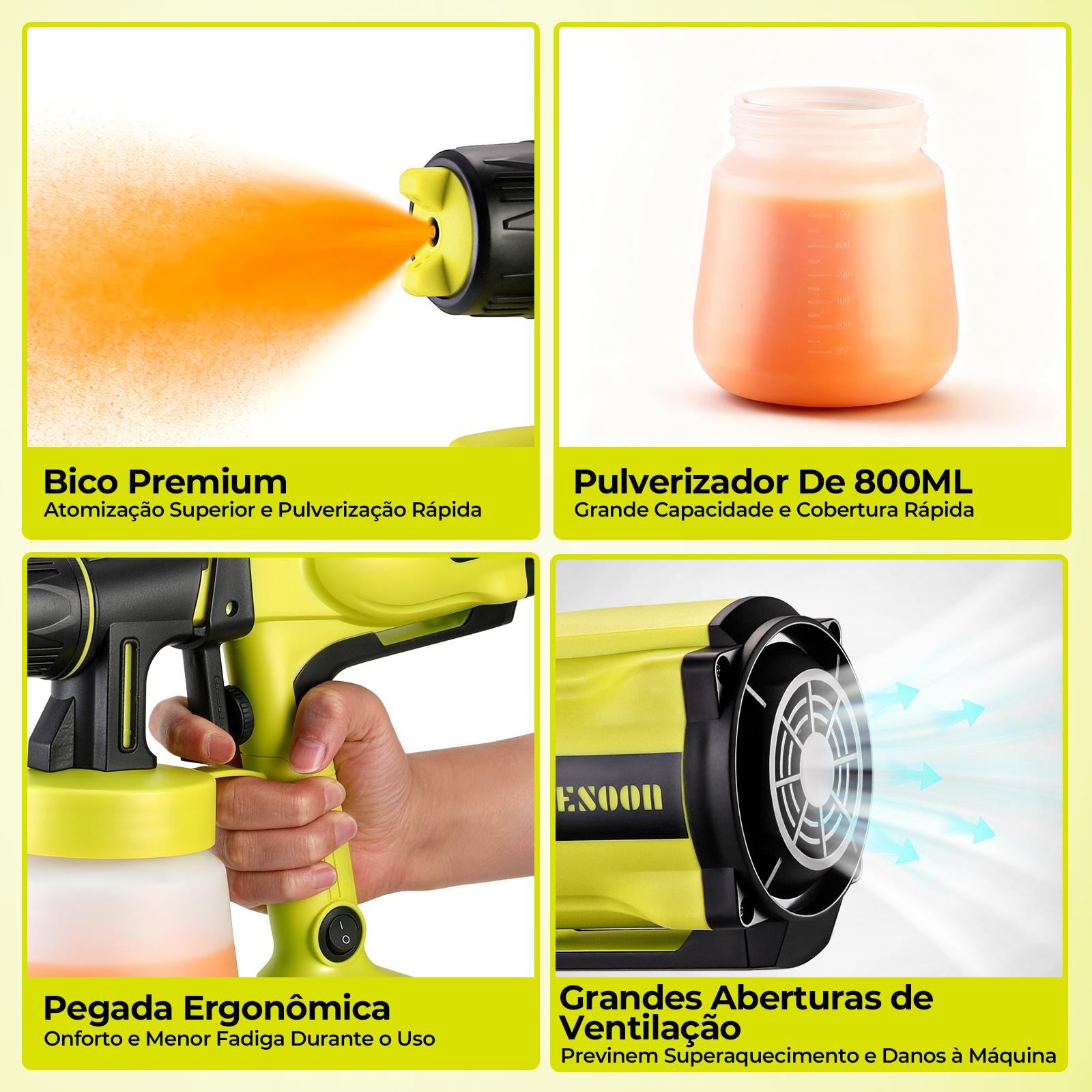 Bico, recipiente, pegada e ventilação